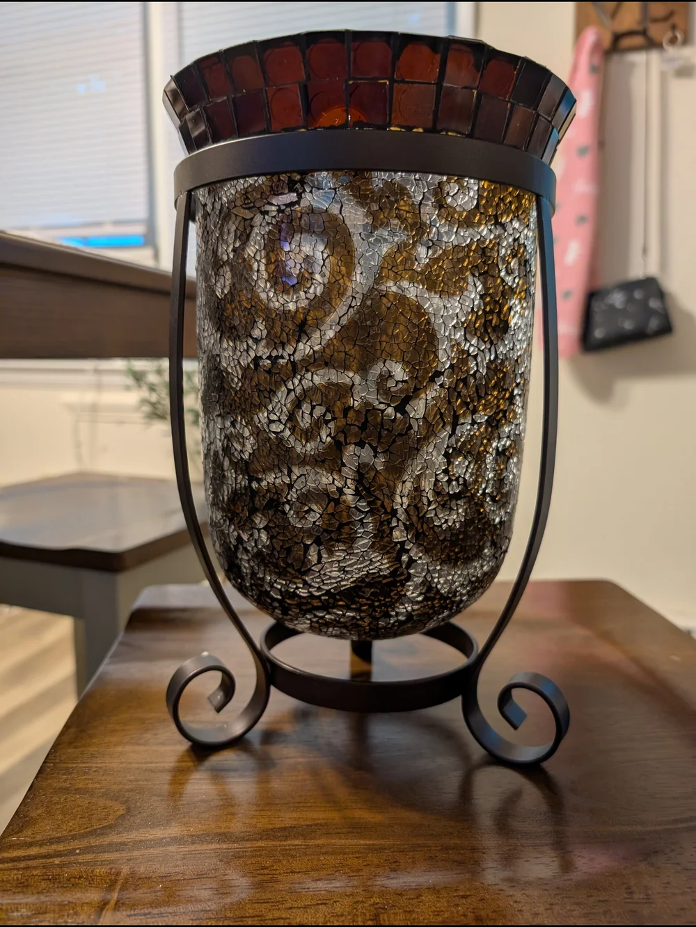 PartyLite Amaretto Swirl Mosaic Glass Decorative Candle Holder